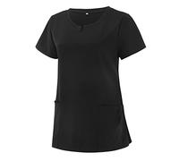 Scrub Top Tunic Uniform Utility Shirt Dog Grooming Work Tops V Neck Short Sleeves Care Uniform Women's Work Tunics with Pockets Nurses Uniform Halloween Cosplay Outfit (Black, S)
