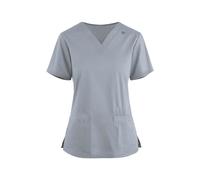 Scrub Top Tunic Uniform Utility Shirt Dog Grooming Work Tops V Neck Short Sleeves Care Uniform Women's Work Tunics with Pockets Nurses Uniform Halloween Cosplay Outfit (Grey, XL)