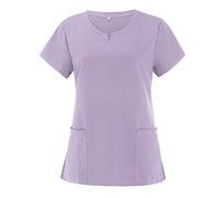 Scrub Top Tunic Uniform Utility Shirt Dog Grooming Work Tops V Neck Short Sleeves Care Uniform Women's Work Tunics with Pockets Nurses Uniform Halloween Cosplay Outfit (Purple, 3XL)