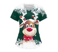 Scrub Top Women Classic Fit Doctors Hospital Nurses Top Utility Shirt Cat Grooming Healthcare Uniform Work Tunics for Women Beauty Salon Workwear Short Sleeve Work Tops Christmas Spa Nail Salons