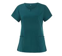 Scrub Top Women's Cat Grooming Doctors Hospital Solid Color Nurses Classic Fit Care Nursing Uniform Mock Wrap Top Costume Beauty Salon Tunic