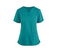 Scrub Tops Beauty Tunic Dog Grooming Mock Wrap Work Care Tunic Uniform Comfy Top for Carer Beauty Scrub Top Tunic Workwear V Neck Solid Color Spa Nail Salons