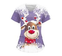 Scrub Tops for Women UK V-Neck Cat Grooming Santa Claus Mock Wrap Christmas for Career Day Beauty Tunic Santa Claus Doctors Hospital Healthcare Tunic Wrap Mock Christmas Healthcare Tunics