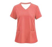 Scrub Tops for Women UK Womens Beauty Uniform Tunic V Neck Short Sleeve Healthcare Carers Tunic Tops Doctors Hospital Work Scrubs Shirts Nursing Working Uniform with Pockets