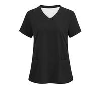 Scrub Tops for Women UK Womens Beauty Uniform Tunic V Neck Short Sleeve Healthcare Carers Tunic Tops Doctors Hospital Work Scrubs Shirts Nursing Working Uniform with Pockets
