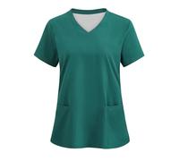Scrub Tops for Women UK Womens Beauty Uniform Tunic V Neck Short Sleeve Healthcare Carers Tunic Tops Doctors Hospital Work Scrubs Shirts Nursing Working Uniform with Pockets