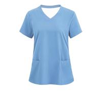 Scrub Tops for Women UK Womens Beauty Uniform Tunic V Neck Short Sleeve Healthcare Carers Tunic Tops Doctors Hospital Work Scrubs Shirts Nursing Working Uniform with Pockets