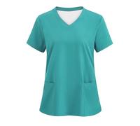 Scrub Tops for Women UK Womens Beauty Uniform Tunic V Neck Short Sleeve Healthcare Carers Tunic Tops Doctors Hospital Work Scrubs Shirts Nursing Working Uniform with Pockets