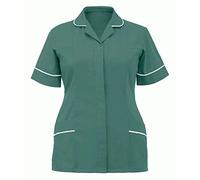 Scrub Tops for Women UK Zip Up Beauty Tunic Lapel V Neck Nurses Uniform Women's Clinic Tunic Salon Hairdressing Spa Beautician Work Wear Tops Halloween Cosplay Outfit (Green, L)
