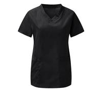 Scrub Tops for Women UK Zip Up Beauty Tunic Lapel V Neck Nurses Uniform Women's Clinic Tunic Salon Hairdressing Spa Beautician Work Wear Tops Halloween Cosplay Outfit (Black, XL)