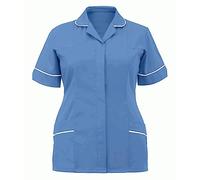 Scrub Tops for Women UK Zip Up Beauty Tunic Lapel V Neck Nurses Uniform Women's Clinic Tunic Salon Hairdressing Spa Beautician Work Wear Tops Halloween Cosplay Outfit (Blue, XXL)