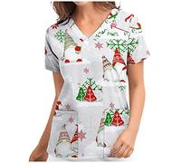 Scrub Tops for Women V-Neck Short Sleeve Cat Grooming Christmas Work Tops Ladies Scrubs Health Care Uniforms for Women Wrap Mock Mock Wrap Santa Claus Work Tunics Uniform Healthcare Tunics Grey