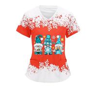 Scrub Tops Short Sleeve Workwear Care Work Shirt Christmas V Neck Health Care Workers Womens Scrubs Nurses Top Xmas Gnomes Beauty Salon Santa Claus Short Sleeve for Dental Carer Vet Beauty