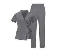 Scrub Uniforms Women Set Uk Medical Nursing Costume Short Sleeve V Neck Tops, Pockets Belt, Elastic Waist Jogger Quick Dry Co Ord 2 Piece Tracksuit Loose Healthcare Work SPA Pet Groomer Beauty Center