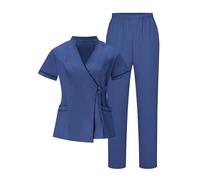 Scrub Uniforms Women Set Uk Medical Nursing Costume Short Sleeve V Neck Tops, Pockets Belt, Elastic Waist Jogger Quick Dry Co Ord 2 Piece Tracksuit Loose Healthcare Work SPA Pet Groomer Beauty Center