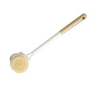 Scrubber Brush Long Wooden Handle Round Shower Helper for Hard-to-Reach Legs Daily Bathing Routine Home Bathroom Use with Storage Hole, Single Pack Back Scrubber Brush Long Handle Shower Tool Wooden