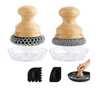 Scrubber for Cast Iron Pan, Pot Cleaner with 2 Scrapers,Chain Mail Cleaning Brush for Dishes, Pots, Pans, Griddles, Grills(Small&Large Chain Mail,2pcs)