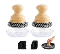 Scrubber for Cast Iron Pan, Pot Cleaner with 2 Scrapers,Chain Mail Cleaning Brush for Dishes, Pots, Pans, Griddles, Grills(Large Chain Mail,2pcs)