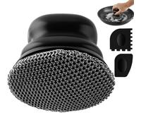 Scrubber for Cast Iron Pan, Pot Cleaner with 2 Scrapers,Chain Mail Cleaning Brush for Dishes, Pots, Pans, Griddles, Grills (Black, Small Chain Mail)