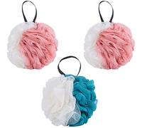 Scrubber for Shower, PE Exfoliating Bath Loofah Scrubber Multicolor 13x19cm Pack of 1-3 pcs(Pink， Pink， Blue,3pcs)