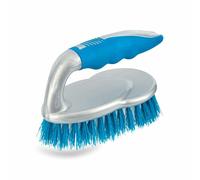 Scrubbing Brush With Handle Thin Stiff Bristles Iron Shaped Plastic Hand Scrubber Brushes Curved Grip For Indoor Outdoor Floor Kitchen Bathroom Carpet Bath Shower Sink Car Household Cleaning Pack (1)