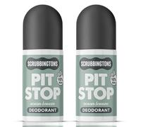 Scrubbingtons Pit Stop 98% Natural Deodorant For Women, Men, Roll On For Sensitive Skin Made in UK. Paediatrician approved, Aluminium & Alcohol Free, Vegan & Cruelty Free, Ocean Breeze 75ml x 2