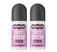 Scrubbingtons Pit Stop Kids Deodorant Natural Roll On For Children, Teens. Made in UK, 98% Natural Ingredients For Sensitive Skin. Paediatrician approved, Aluminium & Alcohol Free 75ml x 2