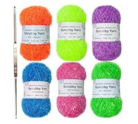 Scrubby Yarn | 6 Skeins Cotton Yarn for Dishcloths | Yarn for Crocheting | Sparkly Wool | Glitter Knitting Yarn Bundle for Knitting Dishcloths Craft Projects