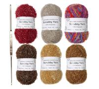 Scrubby Yarn - Gründl Wool Cotton Quick Plain Yarn │ Great for Sponges Crochet Knitting │ Tea Towels for Dishcloths, Scrubs & Cleaning Cloths, Set of 6