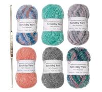 Scrubby Yarn Set - Durable 6 Rolls Polyester Yarn With Crochet Hook | 1mm Thick, 50g Per Roll, 110m Length, Multicolor Assorted Yarns For Dishcloths, Towels, Cleaning, DIY Crochet, Home Craft, Easy To