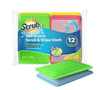SCRUBIT - [12 Pack] Scrub and Wipe Cleaning Pads - Dual Sided Scouring Pad and Dish Sponge -Reusable Kitchen Sponge for Pots, Pans Utensils & Non-Stick Cookware - Assorted Color Dishwashing sponges