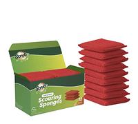 SCRUBIT Multi-Purpose Dish Scrub Sponge, Non Scratch Scouring Pads, Cleaning Sponges for pots, Dishes & Non-Stick Cookware - Pot Scrubber Sponges for Kitchen & Bathroom - 12 Pack Dish Sponge (Red)