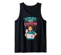 Scrubs Hide The Exhaustion Nurse Coffee Humor Tank Top