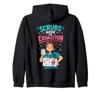 Scrubs Hide The Exhaustion Nurse Coffee Humor Zip Hoodie