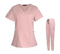 Scrubs Set for Women,V-neck Doctors Scrubs Top and Pants Short Sleeve Medical Doctor Uniform Stretch Quick dry Hospital Spa Beauty Wear with Drawstring