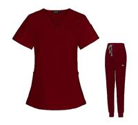 Scrubs Set for Women,V-neck Doctors Scrubs Top and Pants Short Sleeve Medical Doctor Uniform Stretch Quick dry Hospital Spa Beauty Wear with Drawstring