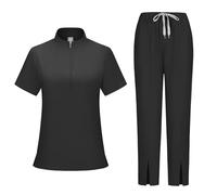 Scrubs Set for Women Work Trousers Overalls Durable Comfortable Solid Color V Neck Uniform Scrub with Pockets Cherokee (Black, L)