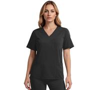 Scrubs Top for Women, V-Neck Women's Care Tunic, Short Sleeve Work Clothing for Nurses, Dentists, Doctors, Veterinarians, Students (UK, Alpha, 2XL, Regular, Regular, Black)