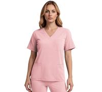 Scrubs Top for Women, V-Neck Women's Care Tunic, Short Sleeve Work Clothing for Nurses, Dentists, Doctors, Veterinarians, Students (UK, Alpha, XL, Regular, Regular, Pink)