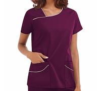 Scrubs Top Work Shirt Work Tunics Solid Color Utility Shirt Solid Health Care Workers Scrub Top Women Mock Wrap Beauty Salon Classic Fit V Neck Dog Grooming Ladies Scrubs