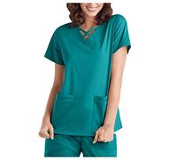 Scrubs Tops Nurse Healthcare Tunic Costumes Letter Print Short Sleeve Graphic for Career Day Scrubs Uniforms Women Uniform Work Tops Housekeeping Short Sleeve Cat Grooming Spa Nail Salons Green