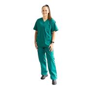 SCRUBS UK PRO Set of Top and Trousers, Hospital Scrubs, Unisex Scrub Sets - 3 Pockets Top and 7 Pockets Elastic Trousers, Nurse Scrubs, Green Scrubs - Size 4XL Colour Hunter Green