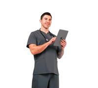 SCRUBS UK Unisex Eco-Stretch Key Scrub Top - Sustainable, Comfortable, Built for Professional Performance - Medical Uniforms & Scrubs, Hospital Scrubs, Nurse Scrubs, Scrub Tops, Medical Scrubs Pewter