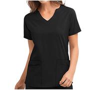 Scrubs Uniforms Women Doctors Hospital Printed Cat Grooming Solid Color Nursing Scrub Tunic Top Work Tunics for Women Healthcare Tunic Costumes Dog Grooming Graphic Workwear Uniform Tunics Black