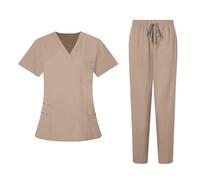 Scrubs Uniforms Women Set Durable Medical Uniforms & Scrubs Short Sleeve V Neck Tunic Top Elastic Waist Trousers Nursing Workwear Suits for Beauty Center Cosmetology Healthcare Pet Grooming