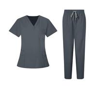 Scrubs Uniforms Women Set Durable Medical Uniforms & Scrubs Short Sleeve V Neck Tunic Top Elastic Waist Trousers Nursing Workwear Suits for Beauty Center Cosmetology Healthcare Pet Grooming