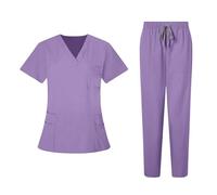 Scrubs Uniforms Women Set Durable Medical Uniforms & Scrubs Short Sleeve V Neck Tunic Top Elastic Waist Trousers Nursing Workwear Suits for Beauty Center Cosmetology Healthcare Pet Grooming
