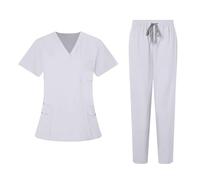 Scrubs Uniforms Women Set Durable Medical Uniforms & Scrubs Short Sleeve V Neck Tunic Top Elastic Waist Trousers Nursing Workwear Suits for Beauty Center Cosmetology Healthcare Pet Grooming