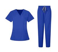 Scrubs Uniforms Women Set Durable Medical Uniforms & Scrubs Short Sleeve V Neck Tunic Top Elastic Waist Trousers Nursing Workwear Suits for Beauty Center Cosmetology Healthcare Pet Grooming