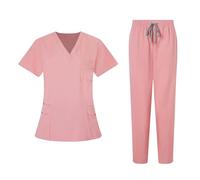 Scrubs Uniforms Women Set Durable Medical Uniforms & Scrubs Short Sleeve V Neck Tunic Top Elastic Waist Trousers Nursing Workwear Suits for Beauty Center Cosmetology Healthcare Pet Grooming